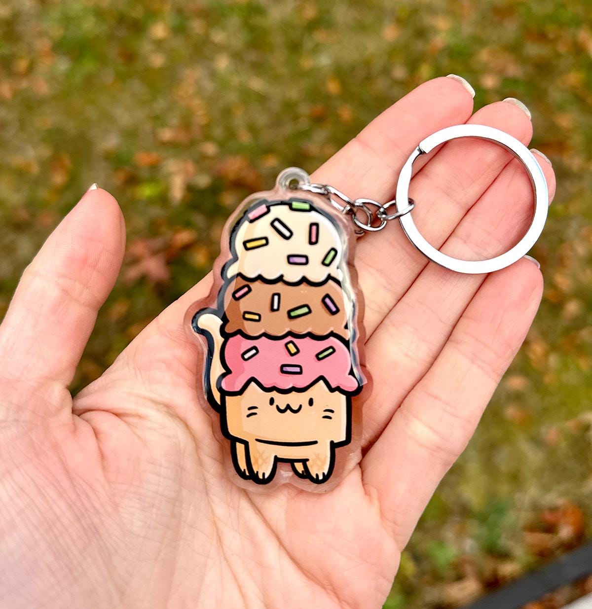 Ice Cream Cat Keychain