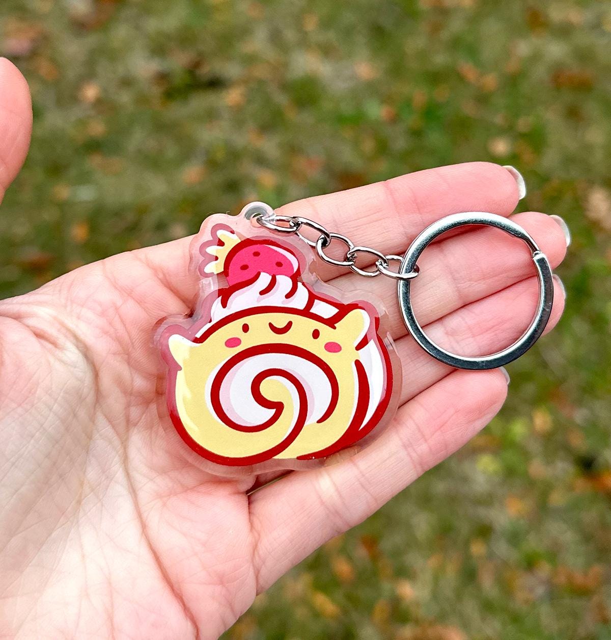 Strawberry Swiss Roll Keychain