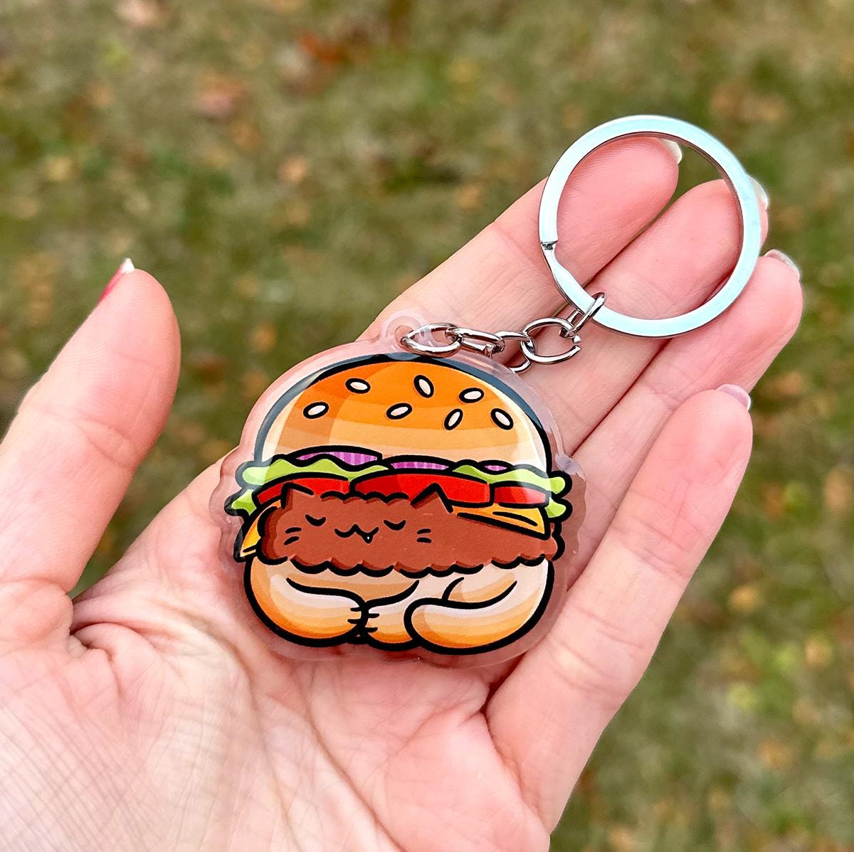 Hamburger Cat Keychain