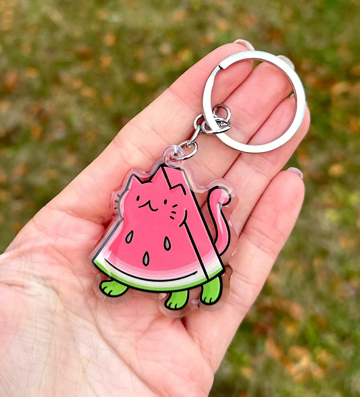 Watermelon Cat Keychain