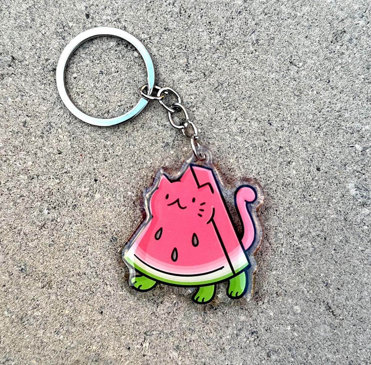 Watermelon Cat Keychain