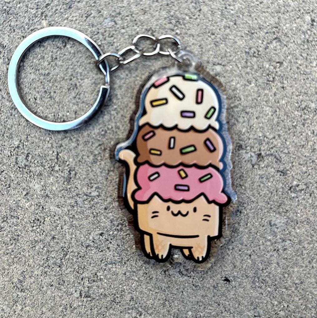 Ice Cream Cat Keychain