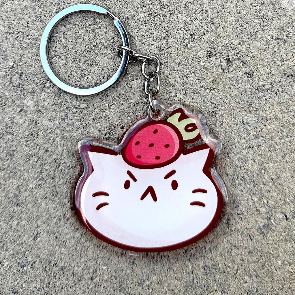 Strawberry Head Cat Keychain