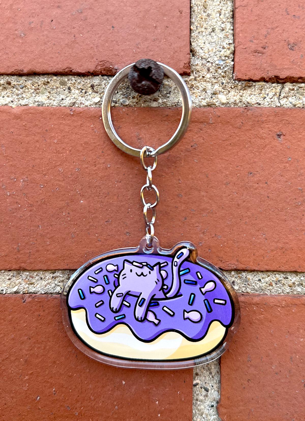 Donut Cat Keychain (Purple)