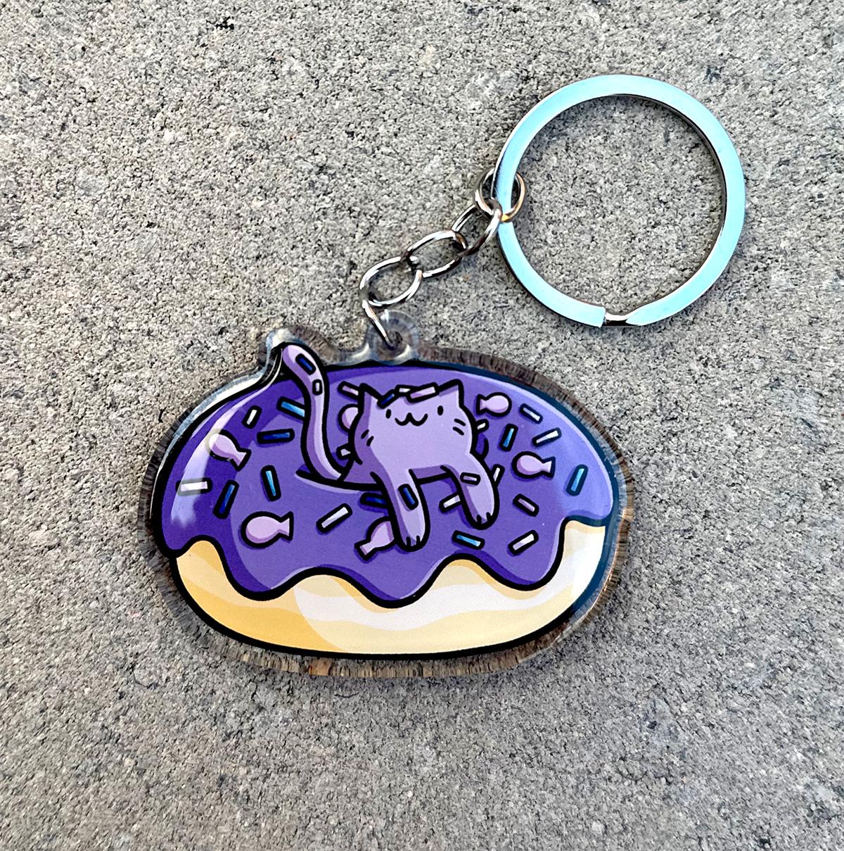 Donut Cat Keychain (Purple)