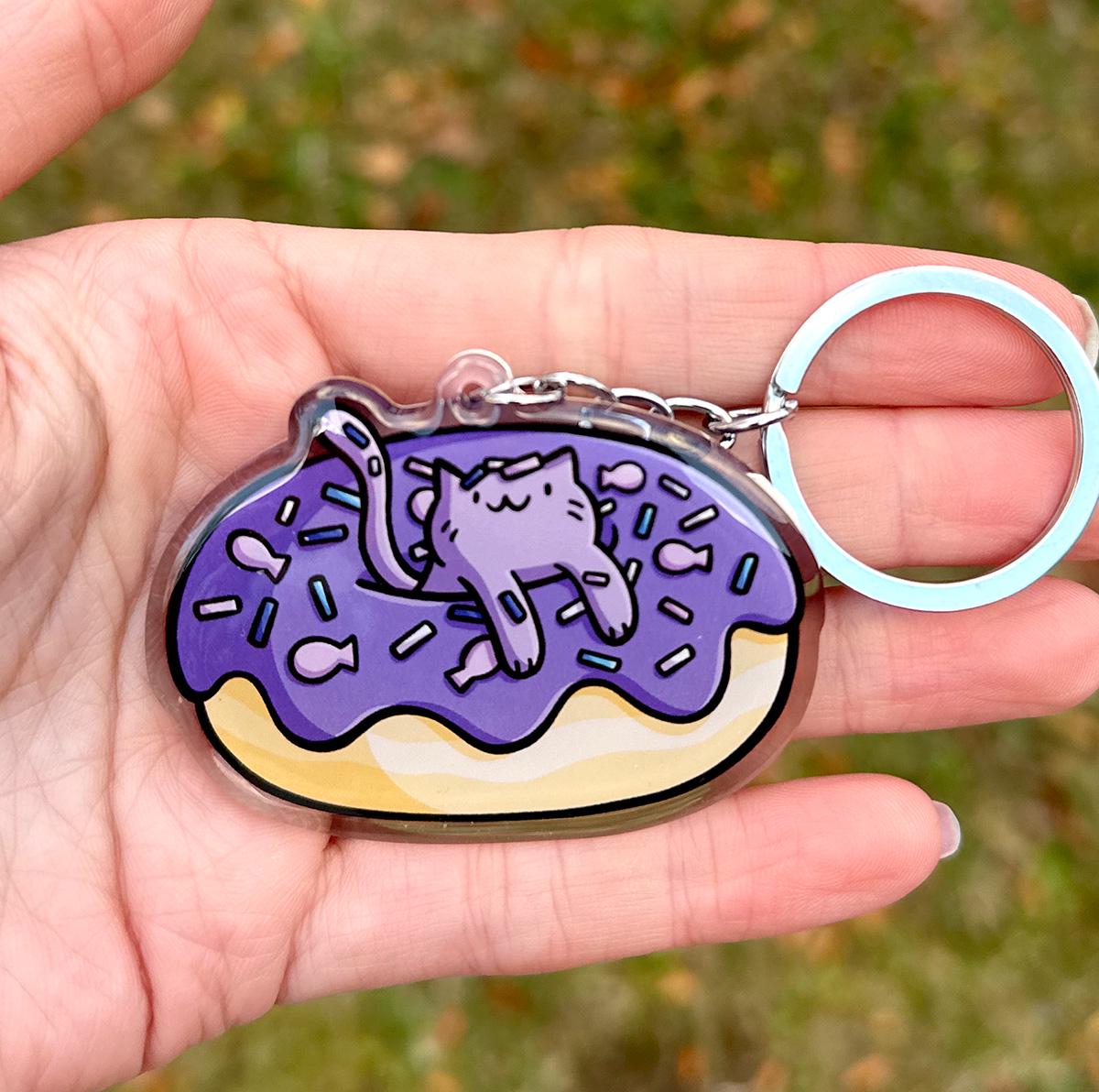 Donut Cat Keychain (Purple)