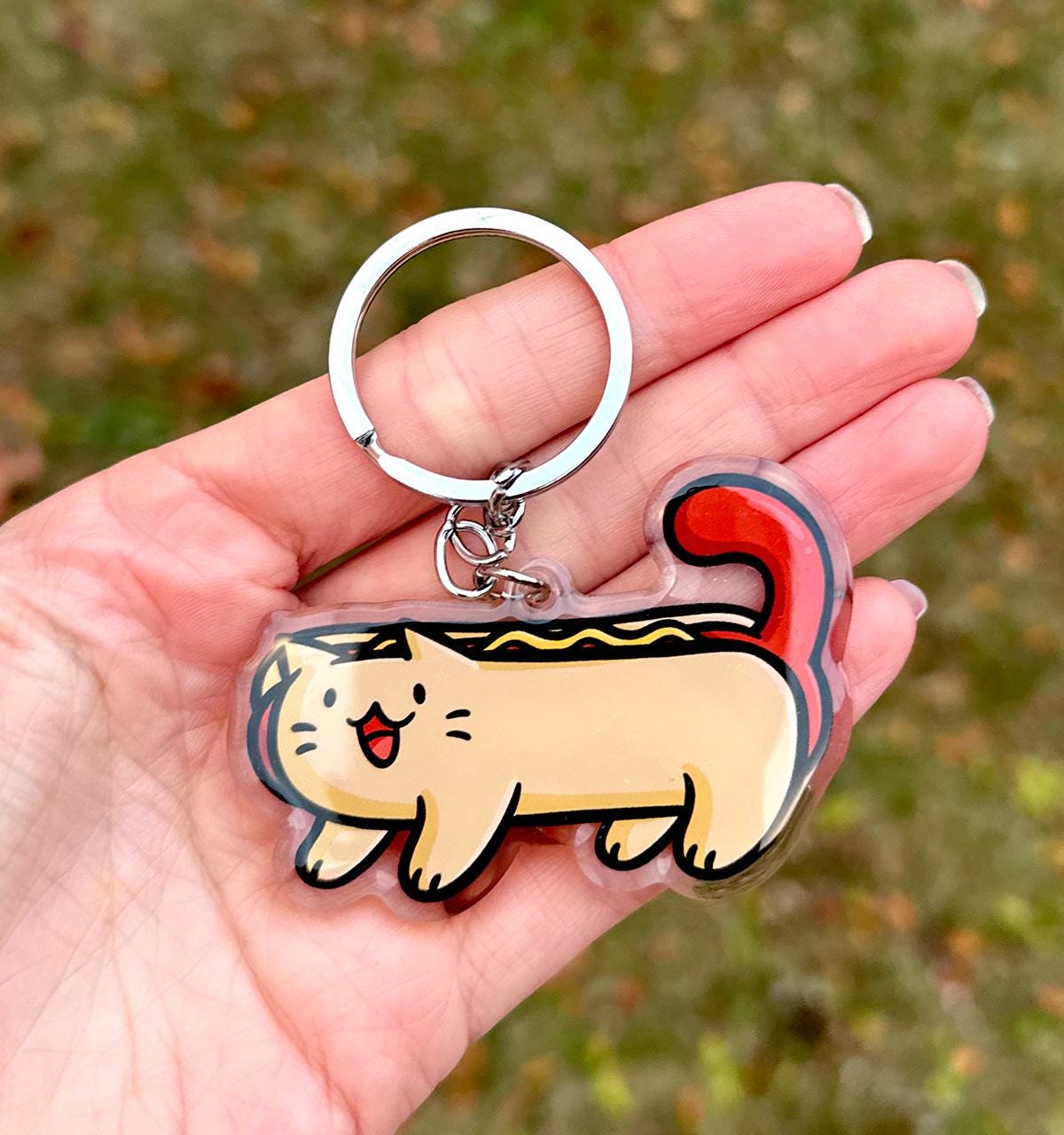 Hot Dog Cat Keychain