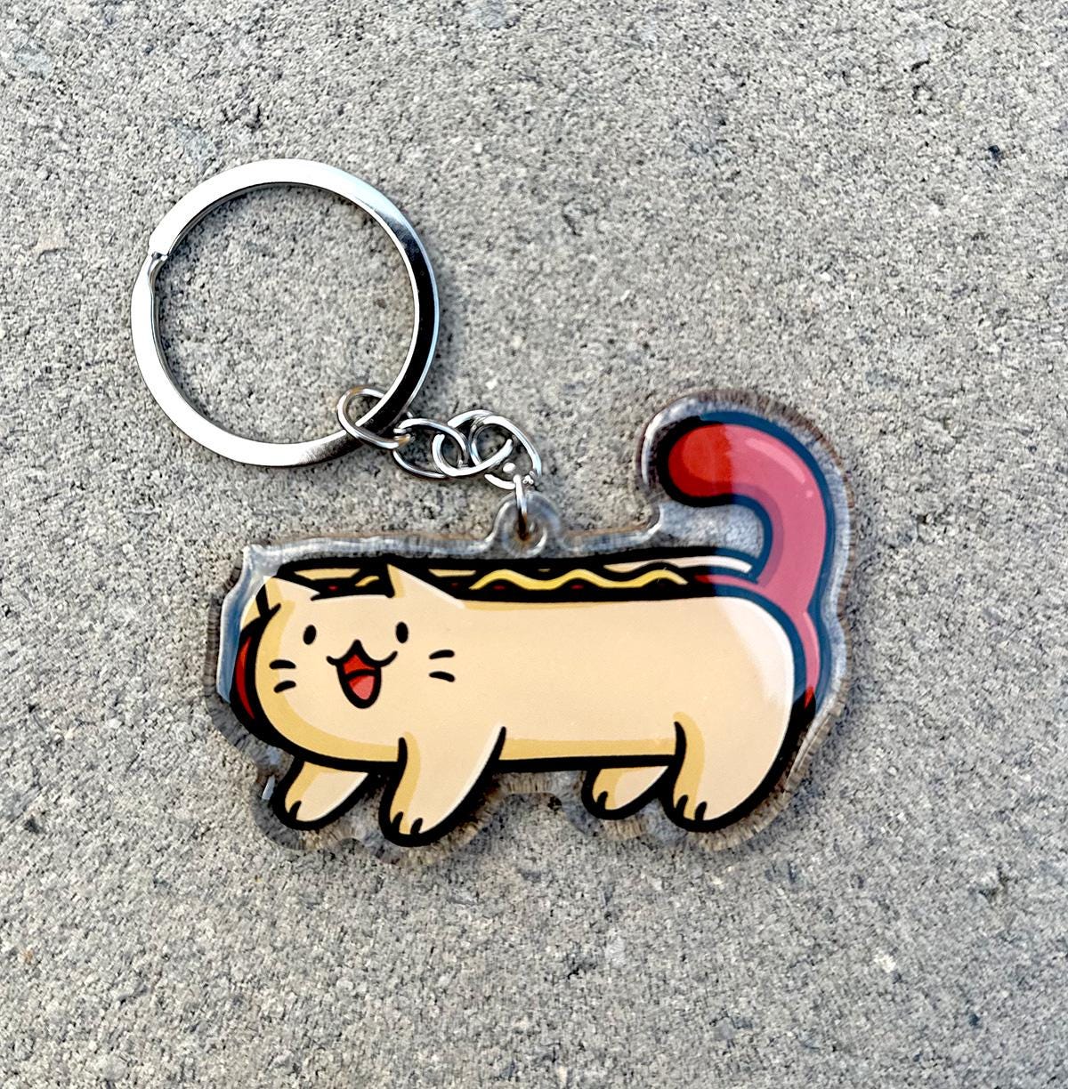 Hot Dog Cat Keychain