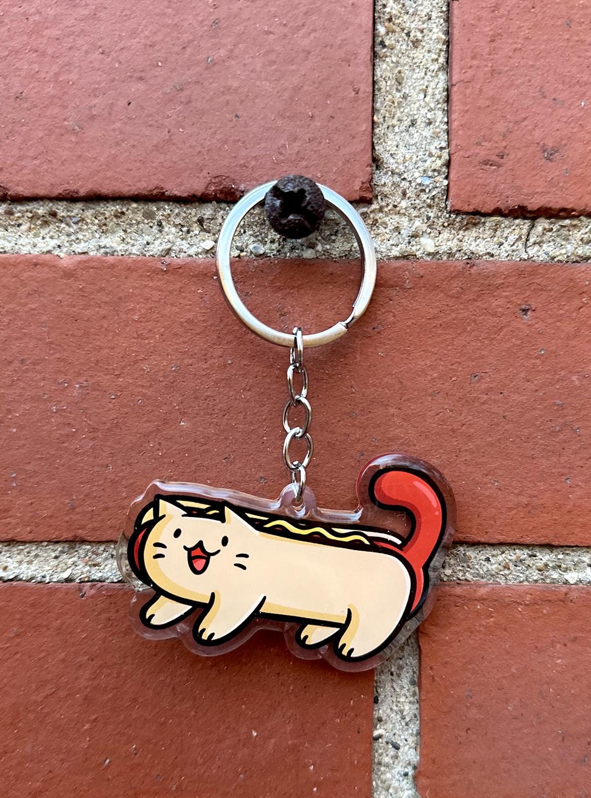 Hot Dog Cat Keychain