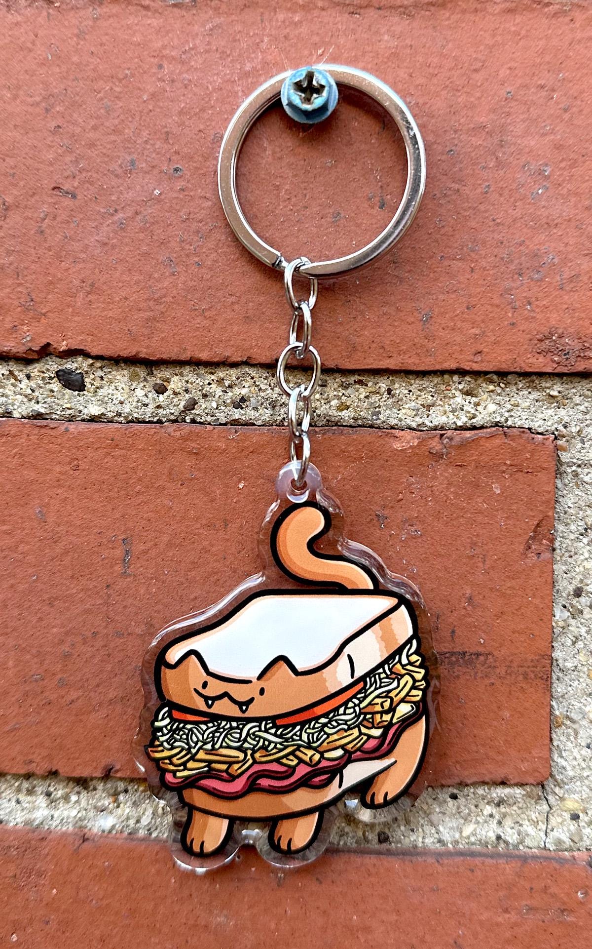 Pittsburgh Sandwich Cat Keychain