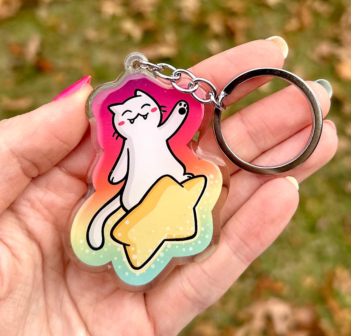 Shooting Star Cat Keychain