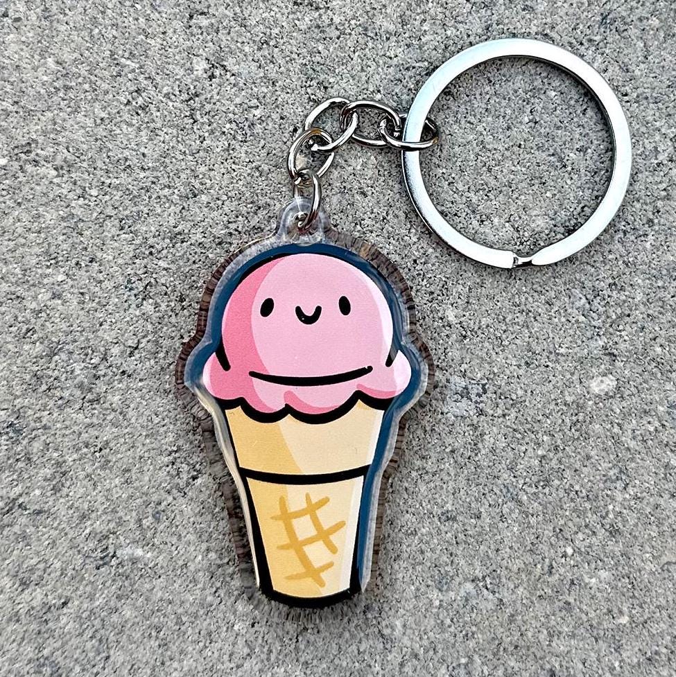 Ice Cream Cone Keychain (Strawberry)