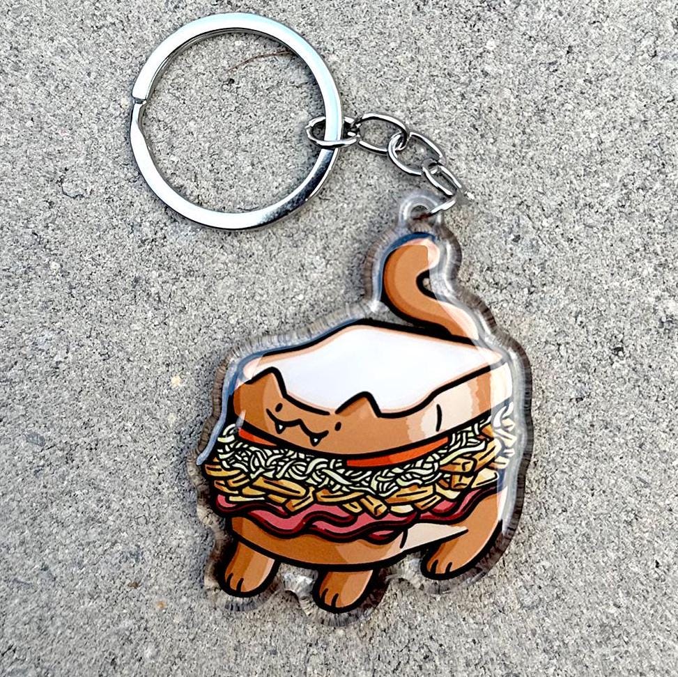 Pittsburgh Sandwich Cat Keychain