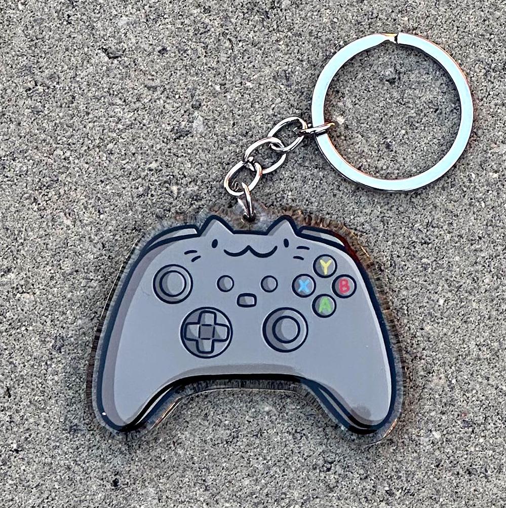 Video Game Controller Cat Keychain (Dark Gray)