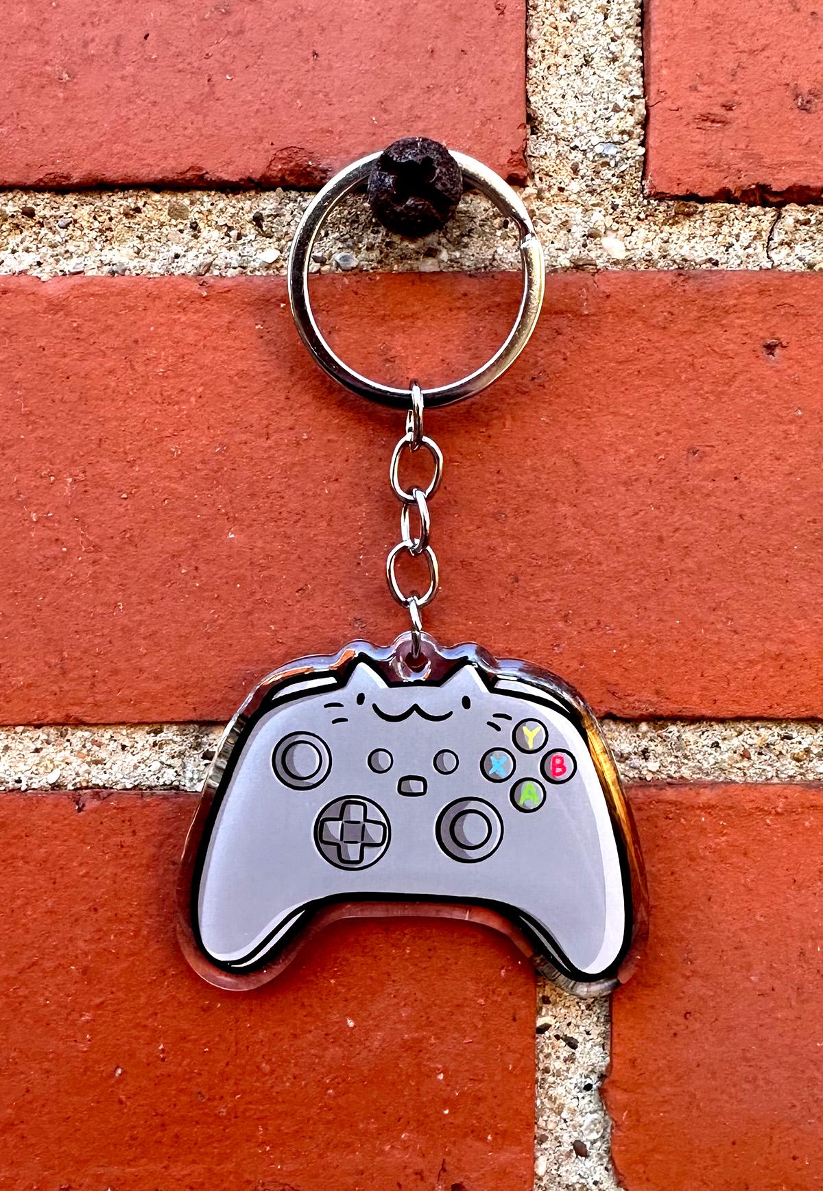 Video Game Controller Cat Keychain (Dark Gray)