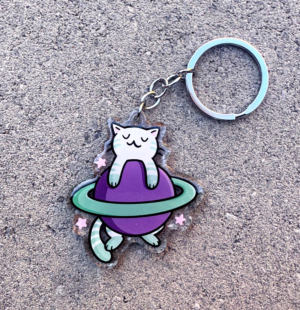 Saturn Cat Keychain