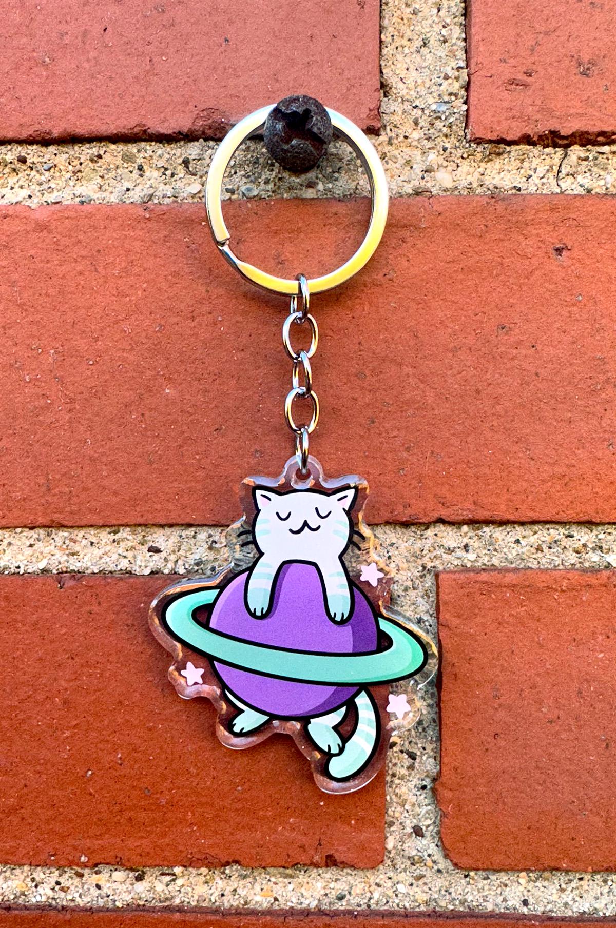 Saturn Cat Keychain