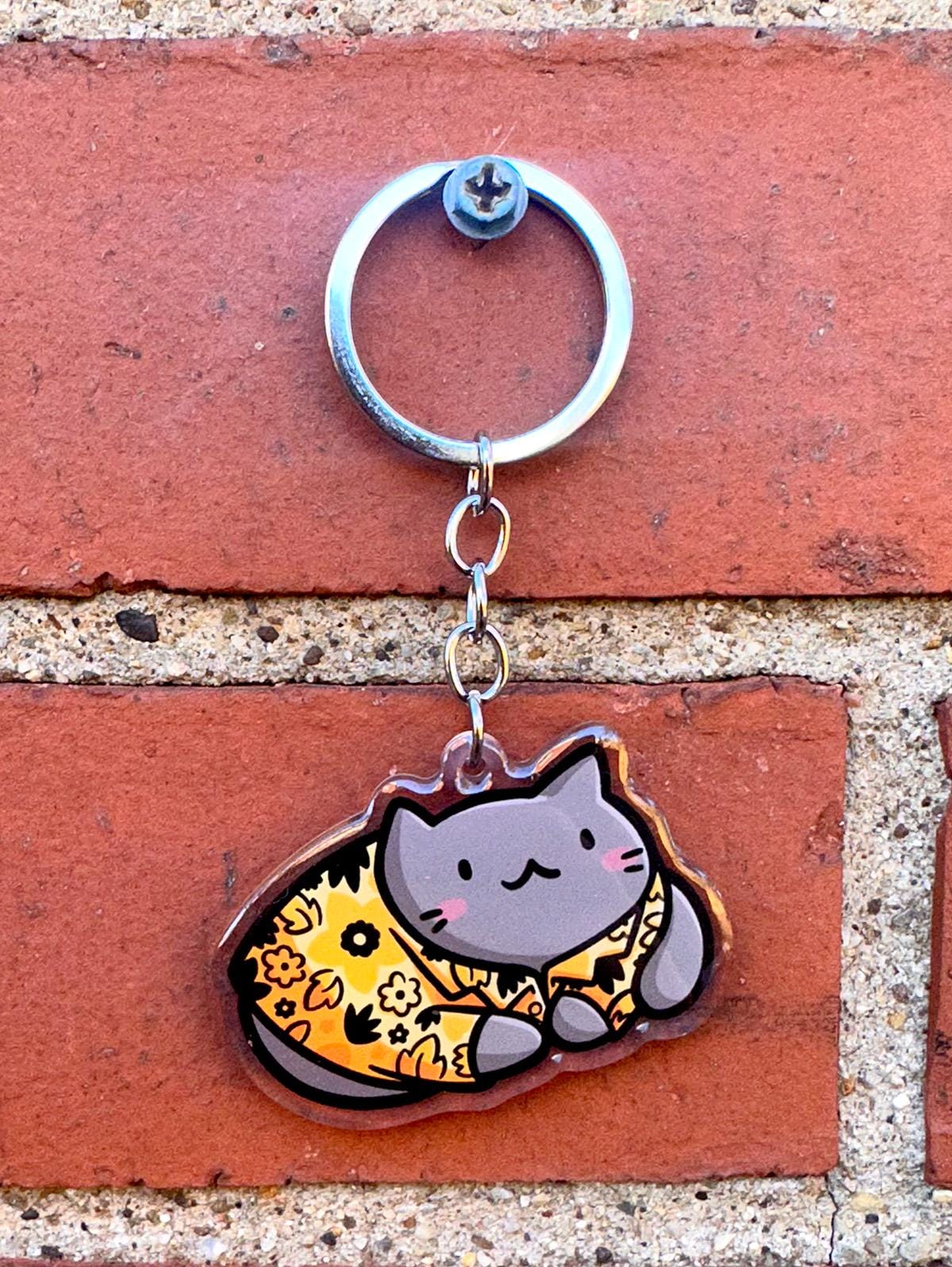 Pittsburgh Hawaiian Shirt Cat Keychain