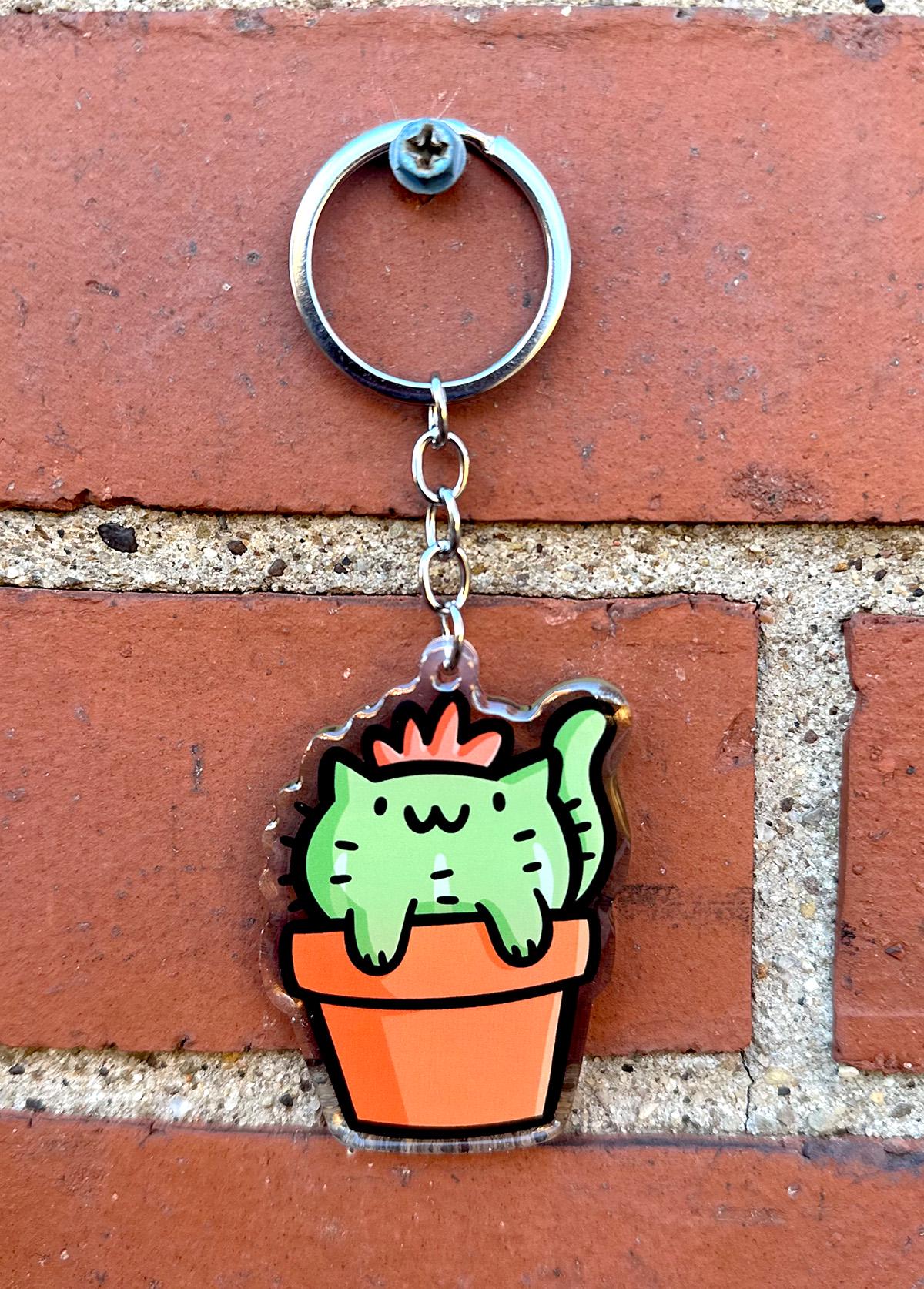 Cactus Cat Keychain