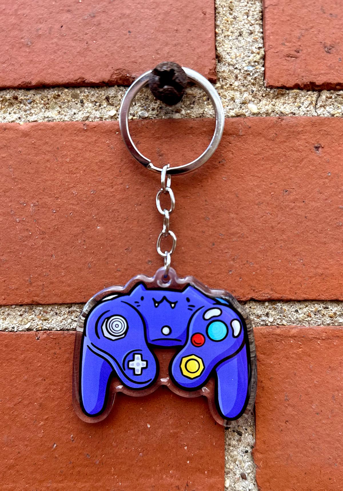 Video Game Controller Cat Keychain (Purple)