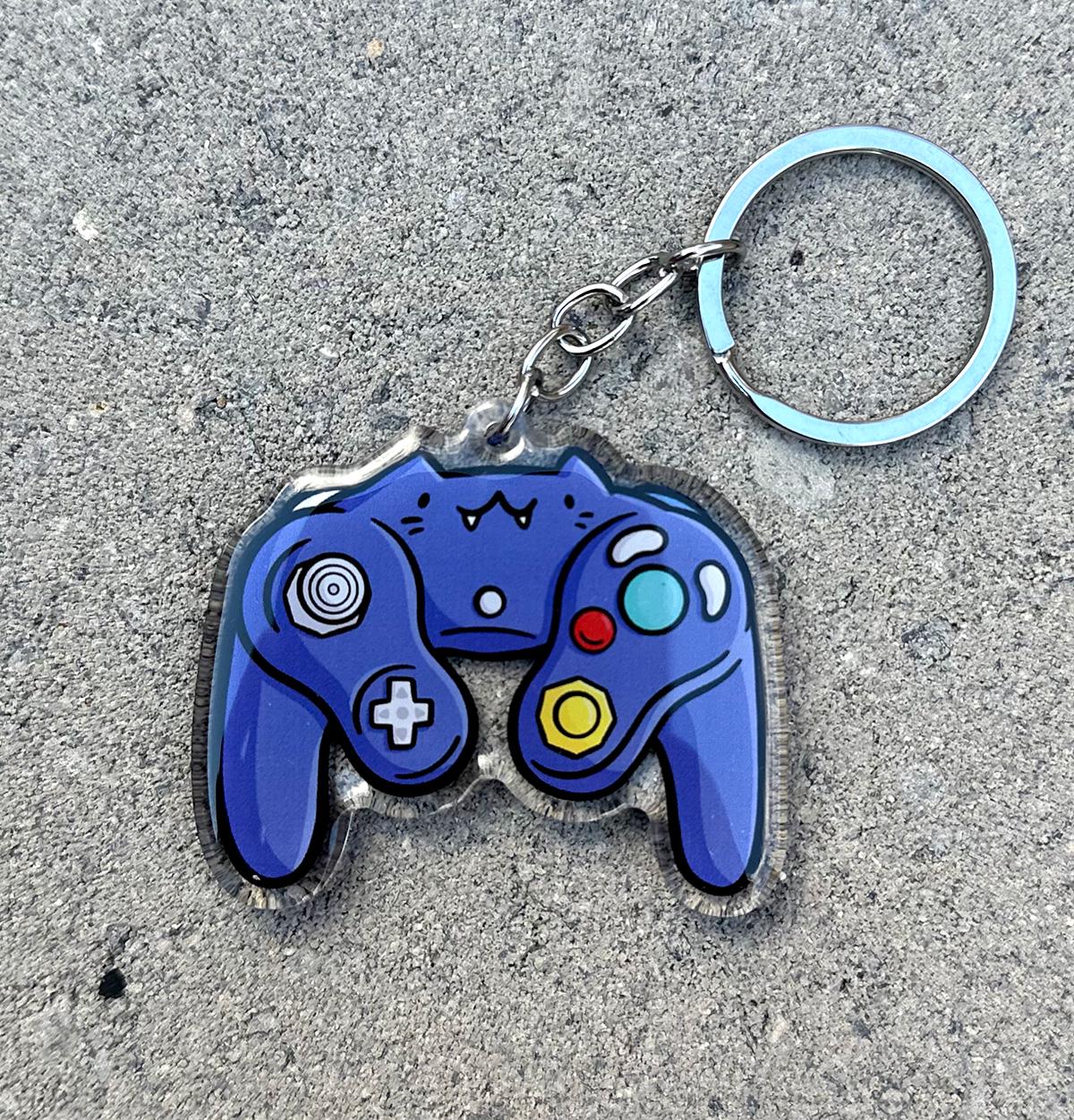 Video Game Controller Cat Keychain (Purple)