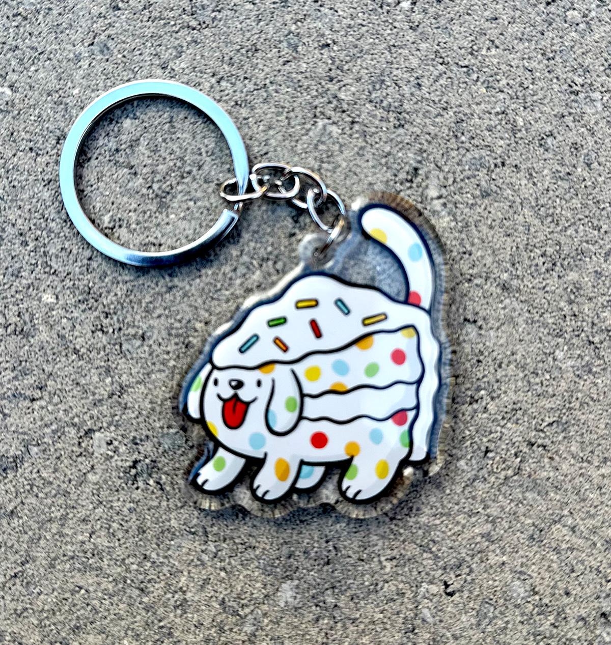 Sprinkle Cake Dog Keychain