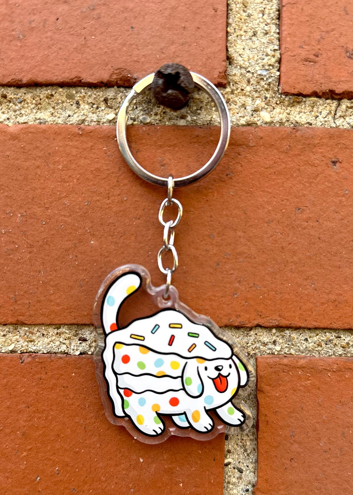 Sprinkle Cake Dog Keychain