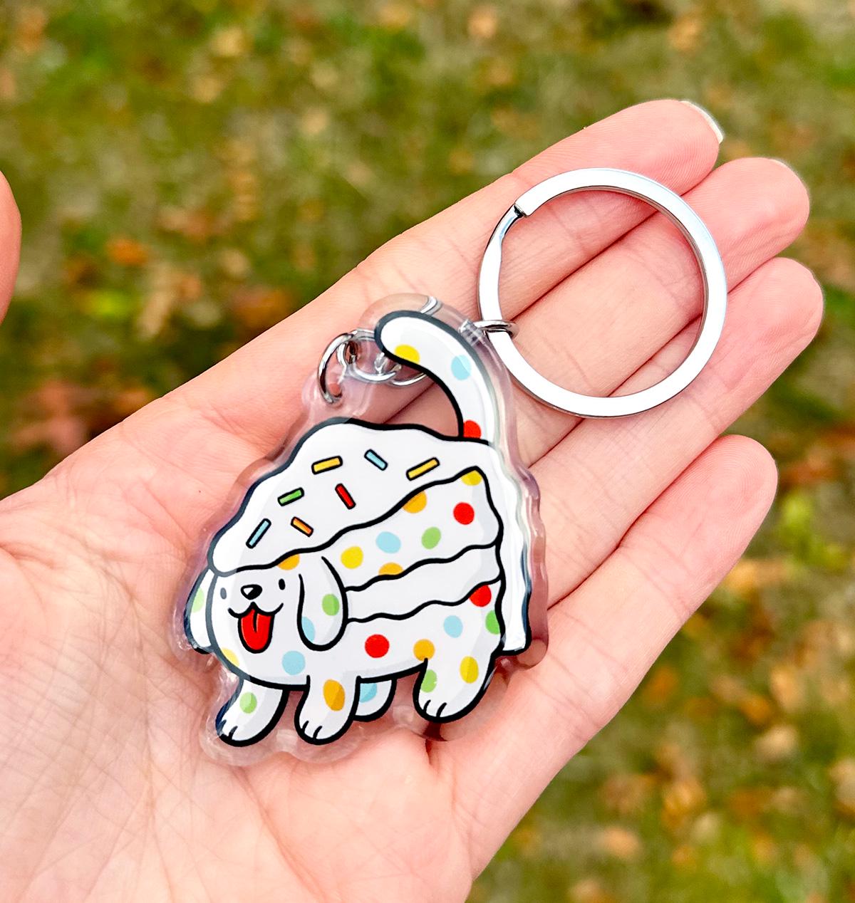 Sprinkle Cake Dog Keychain