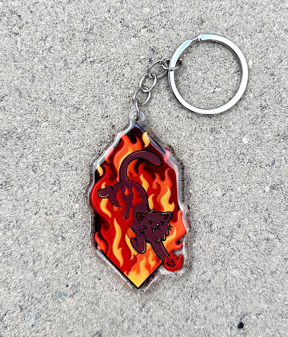 Fire Cat Keychain