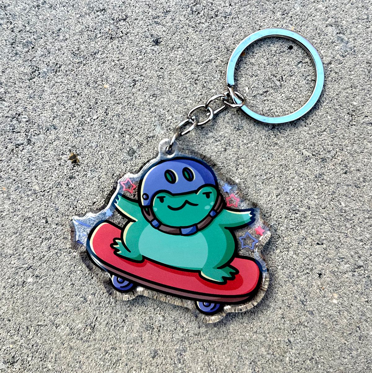 Skateboard Frog Keychain