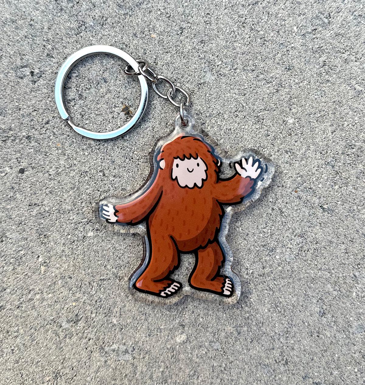 Keychain - Rectangle - Bigfoot Sasquatch - Leather Keychain - Rectangle - Bigfoot Sasquatch - Leather