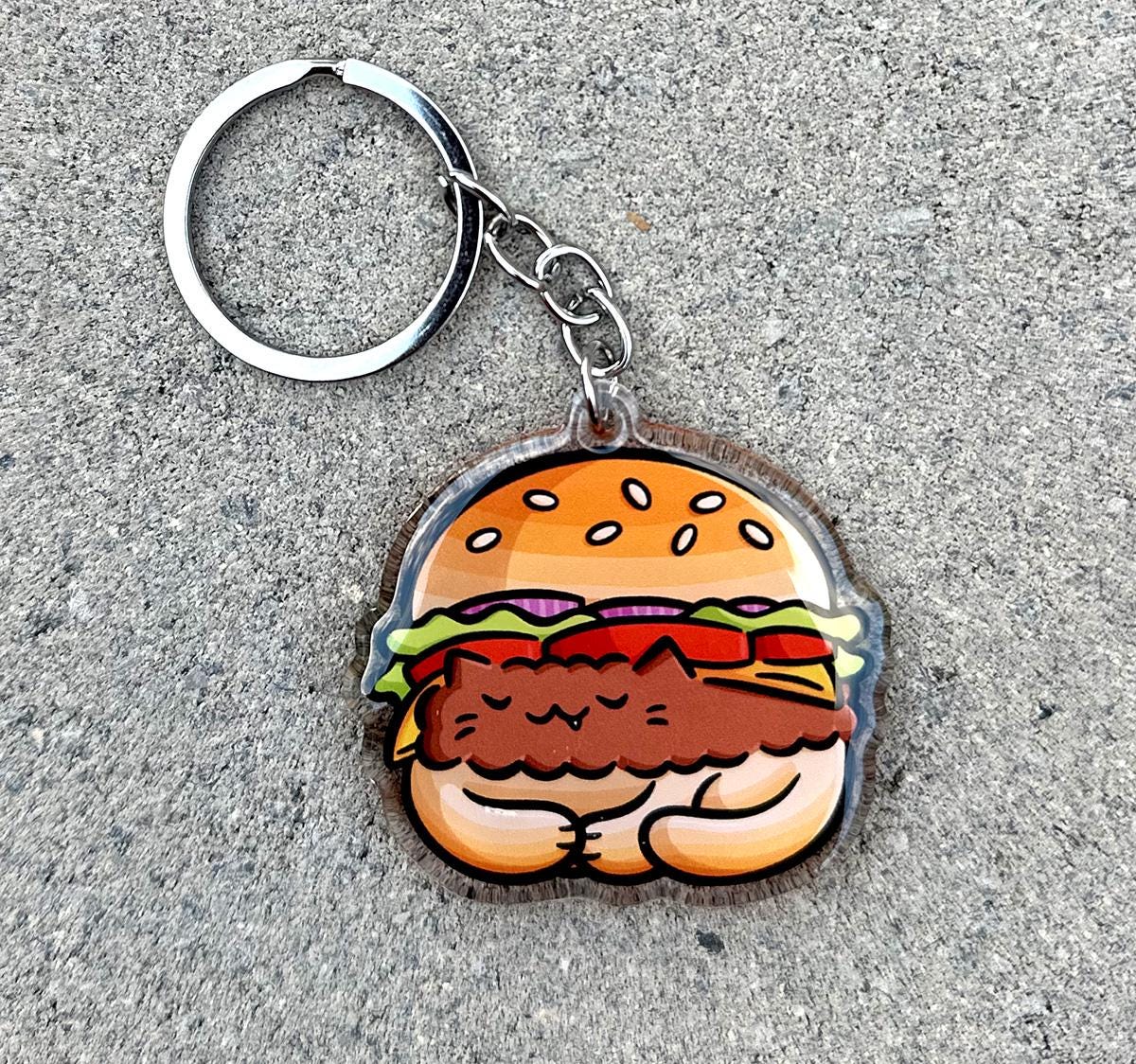 Hamburger Cat Keychain