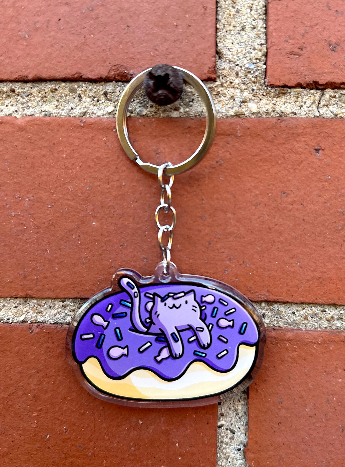 Donut Cat Keychain (Purple)