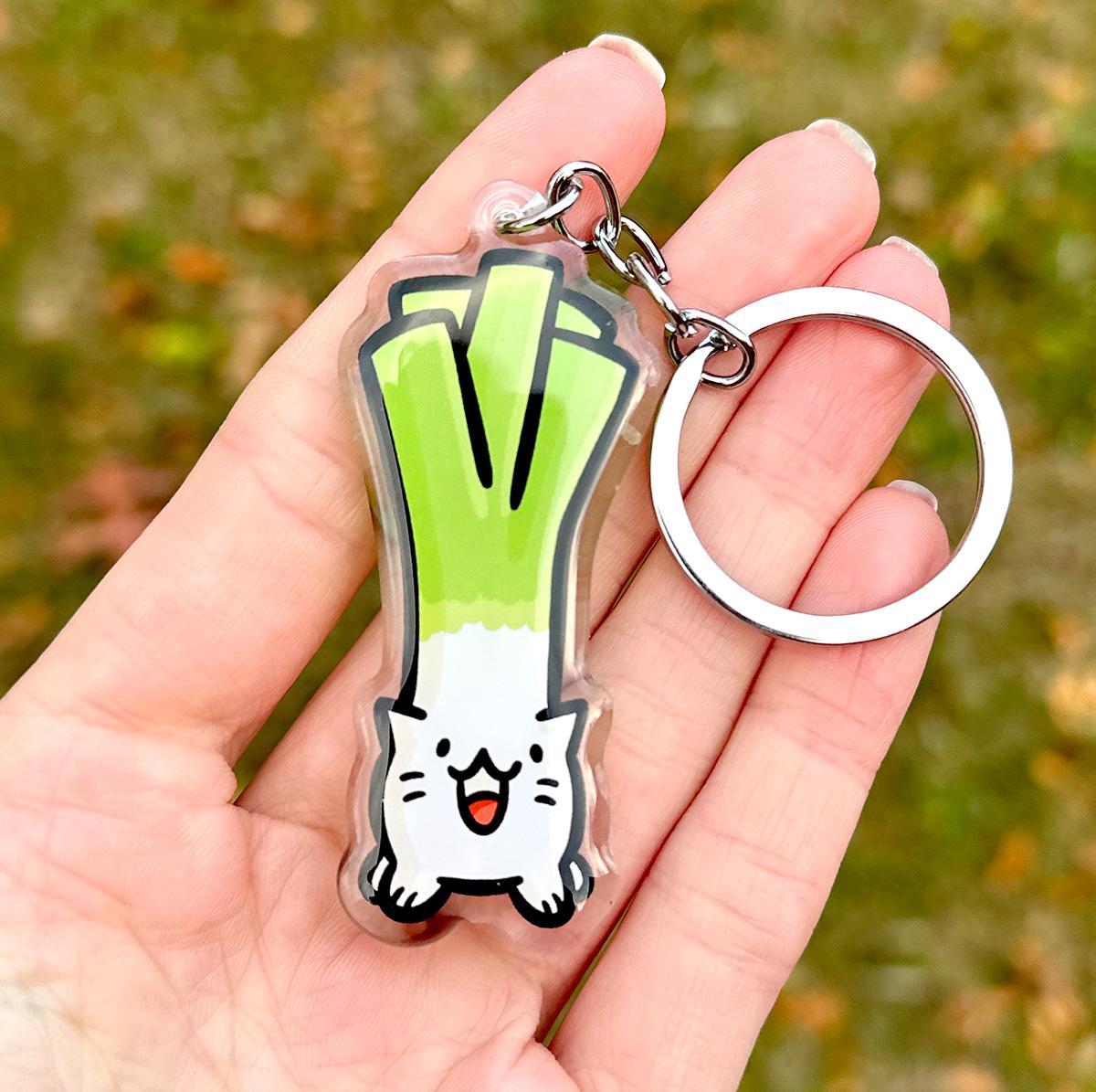 Leek Cat Keychain