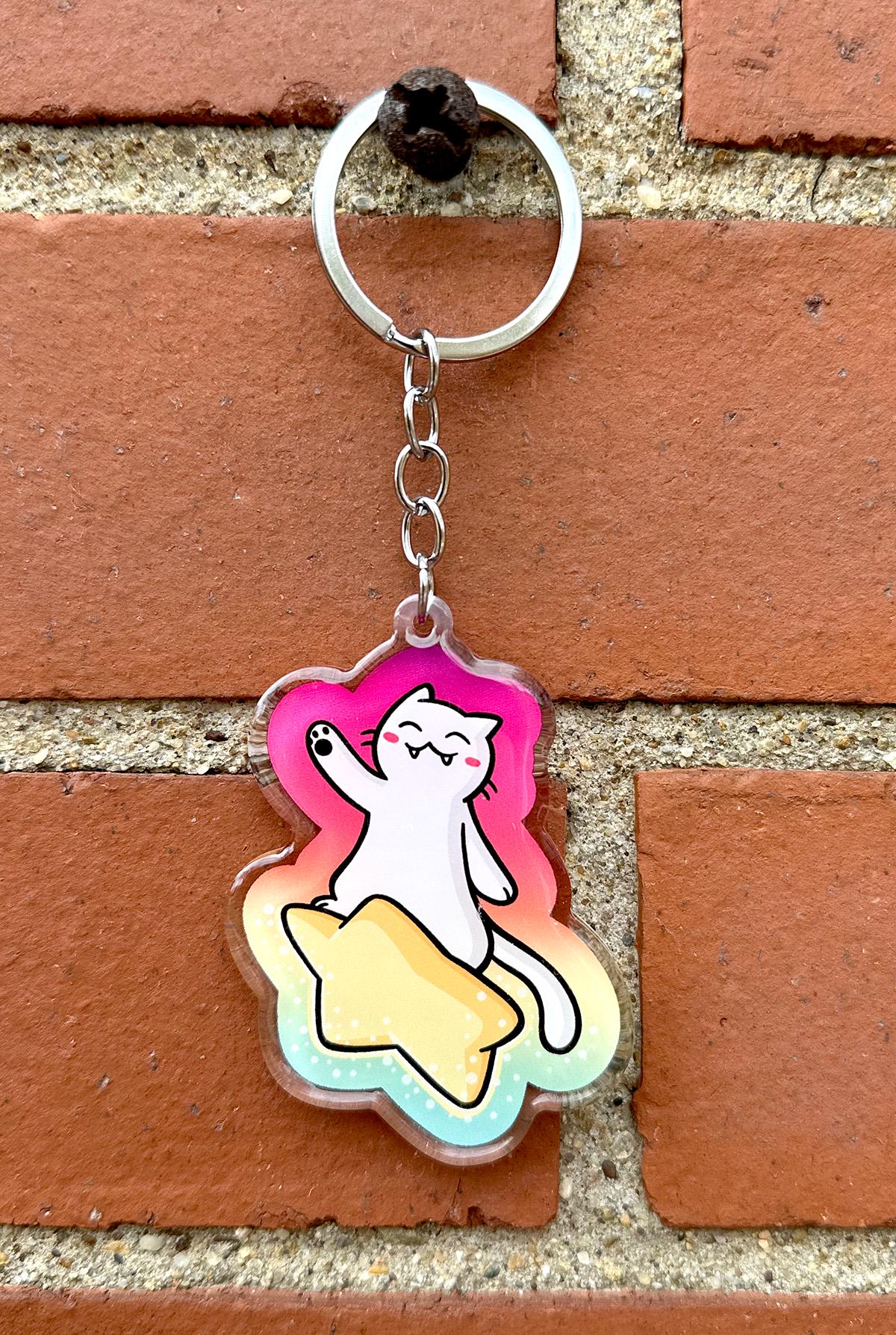 Shooting Star Cat Keychain