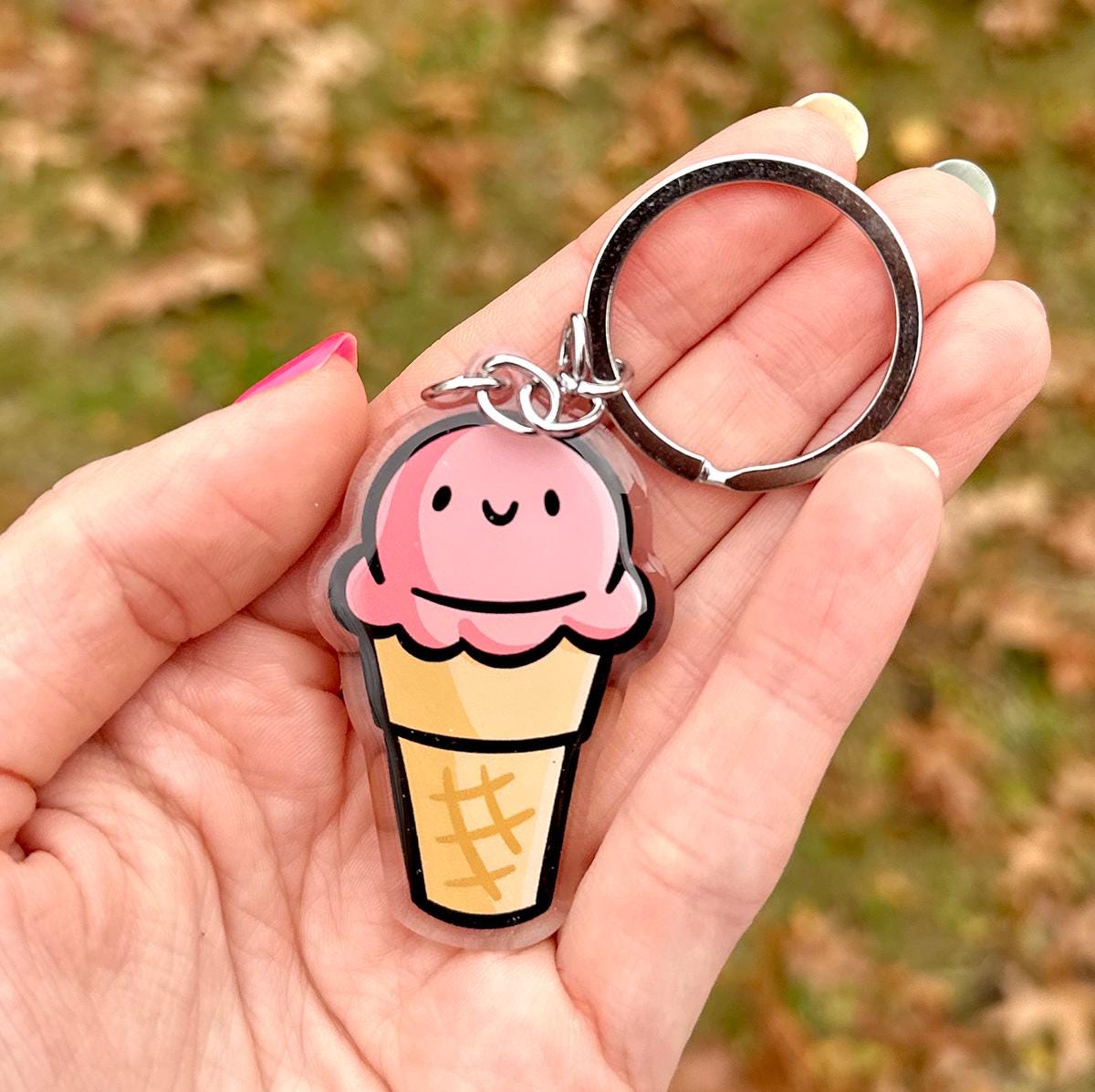 Ice Cream Cone Keychain (Strawberry)