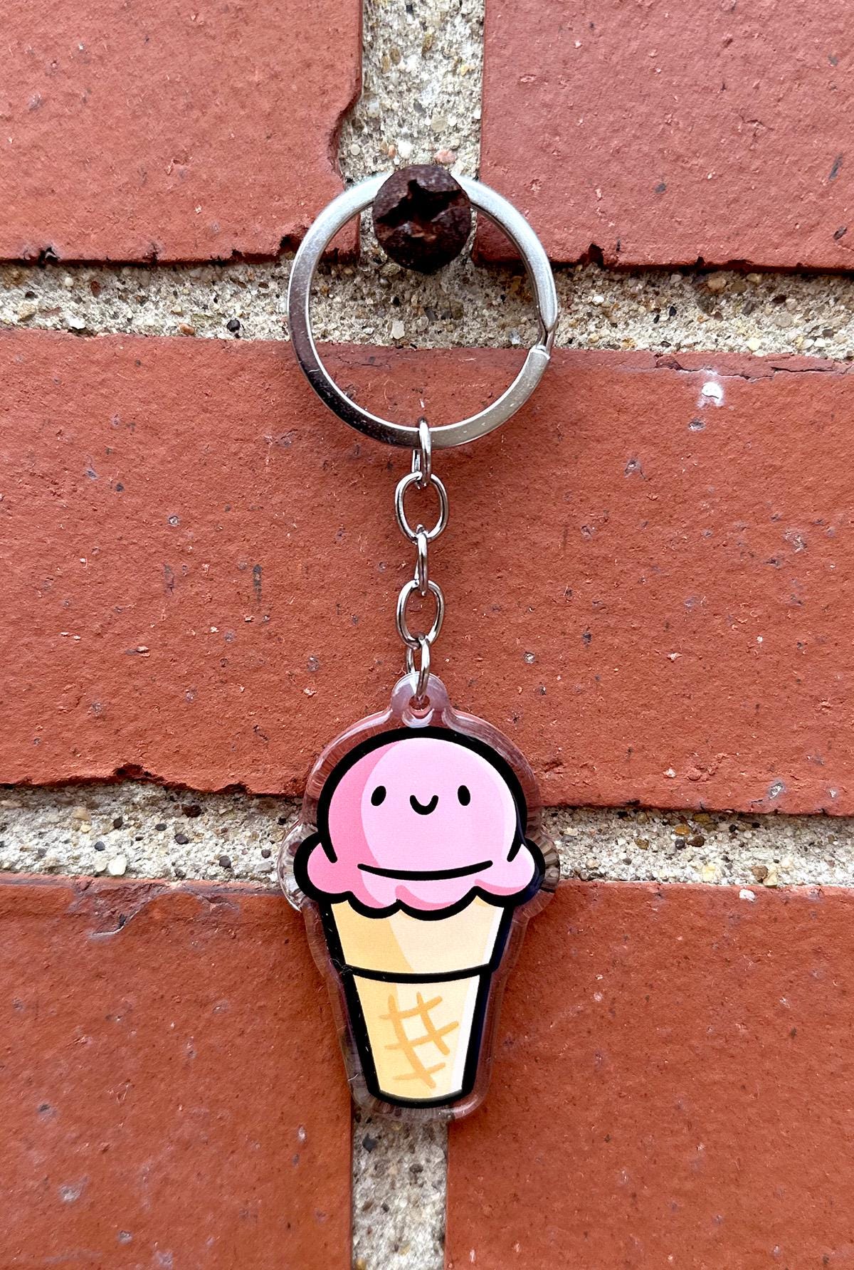 Ice Cream Cone Keychain (Strawberry)