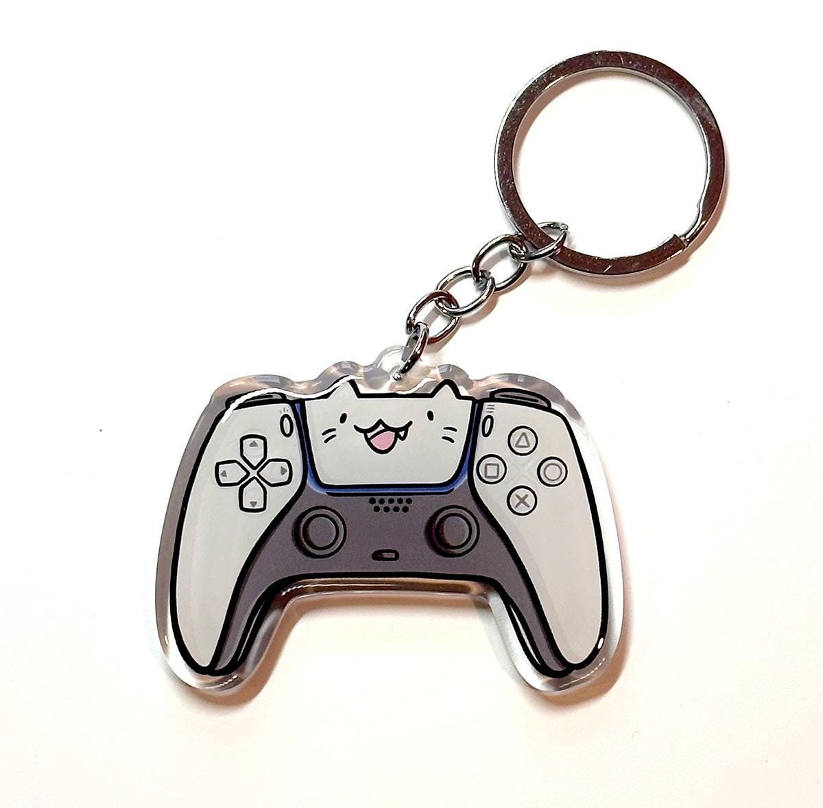 Video Game Controller Cat Keychain (White)