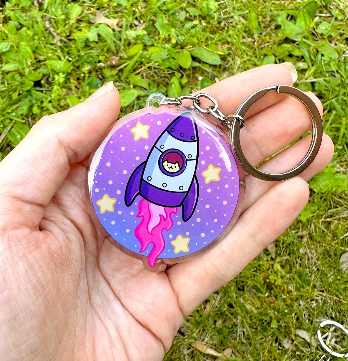 Rocketship Cat Keychain