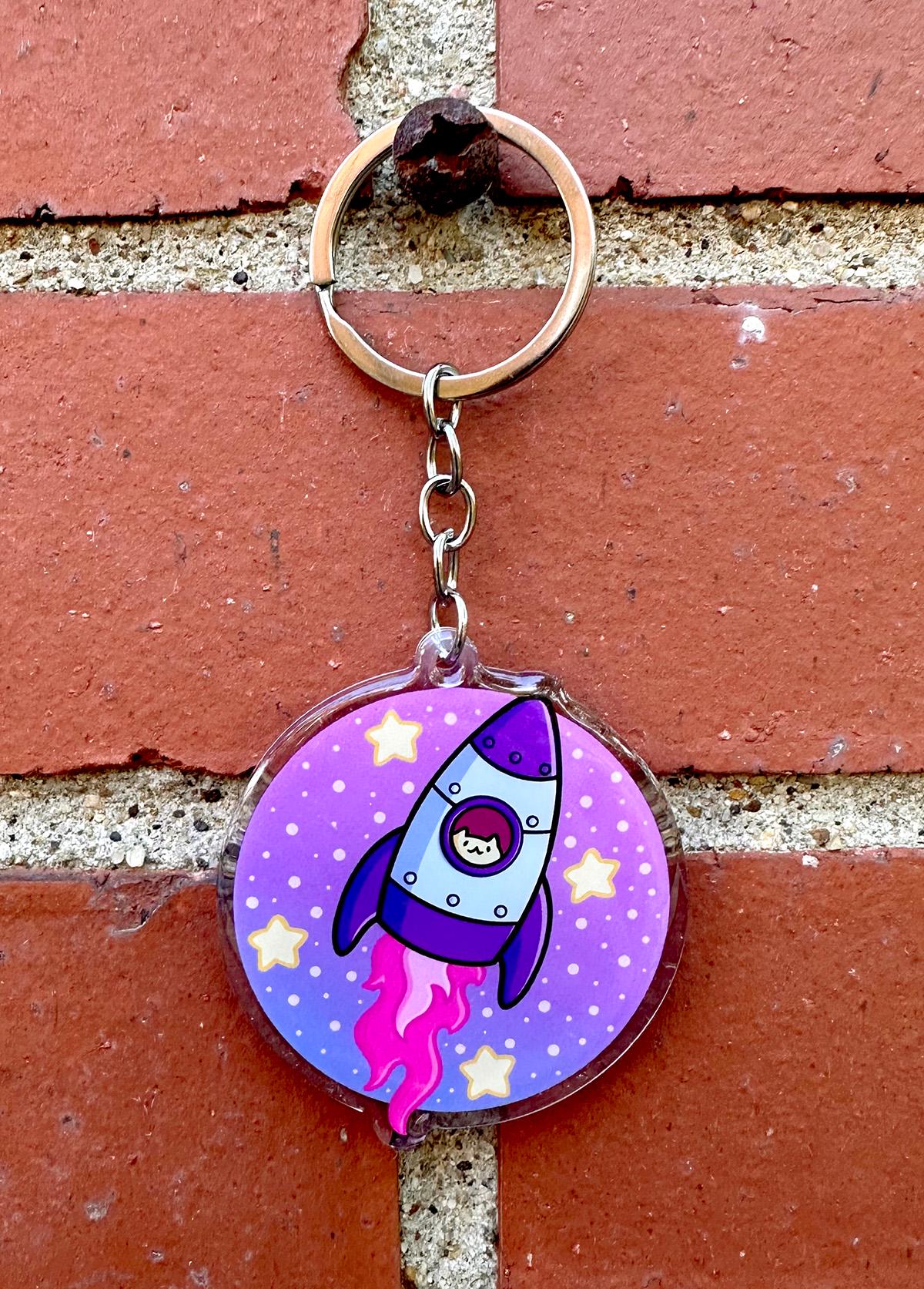 Rocketship Cat Keychain