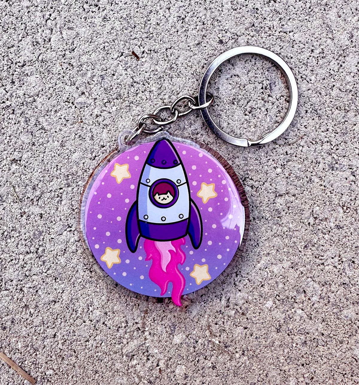 Rocketship Cat Keychain