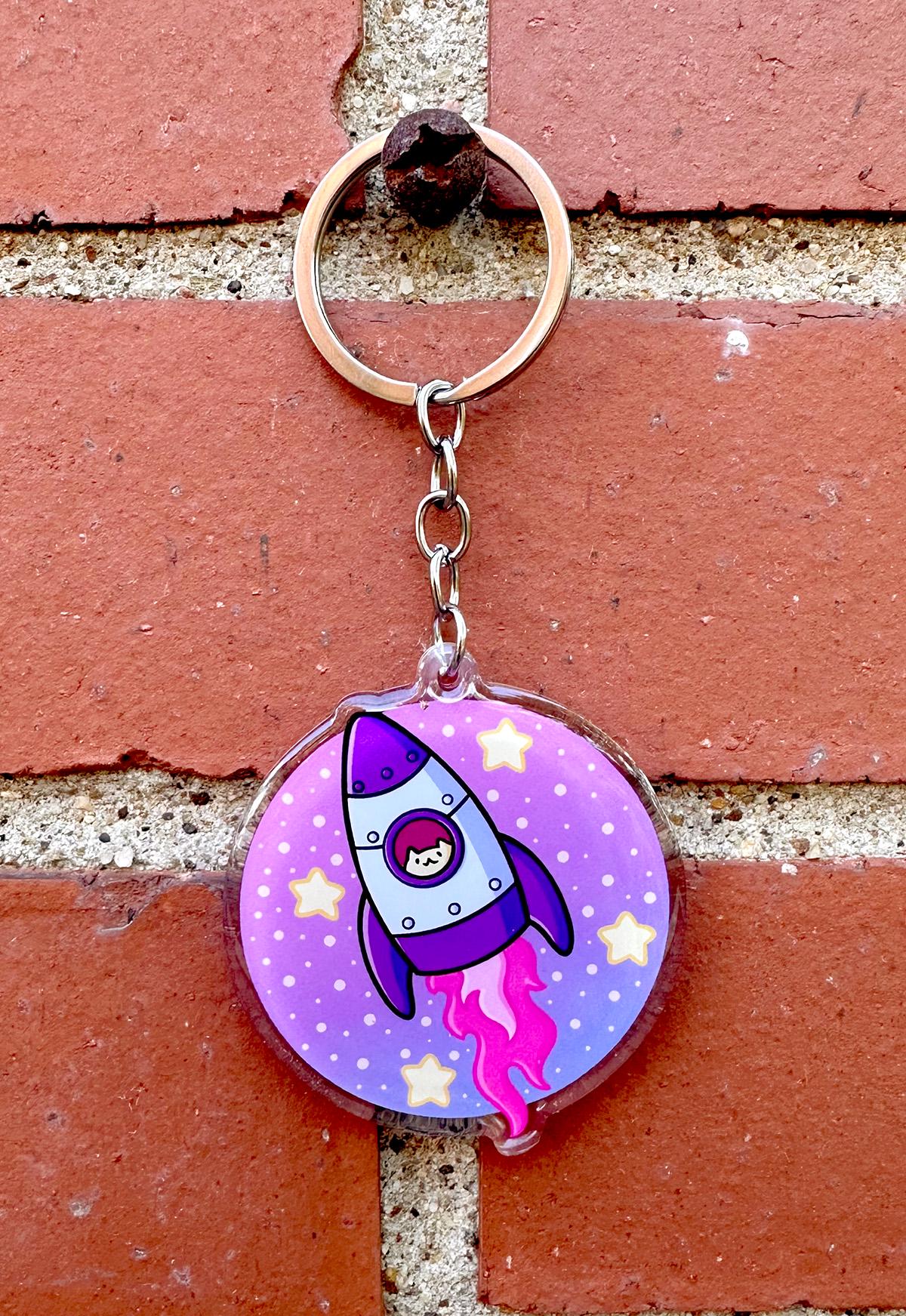 Rocketship Cat Keychain
