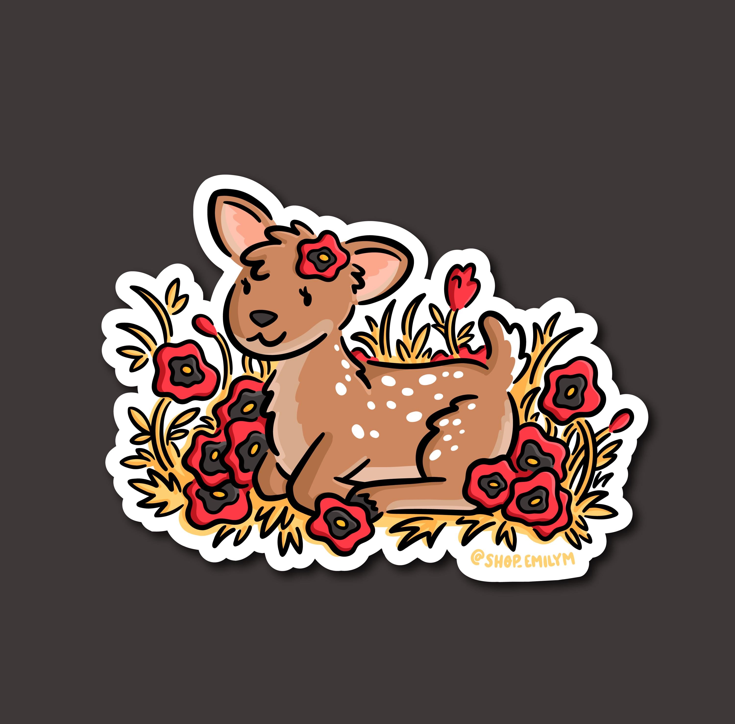 Poppy Deer Sticker