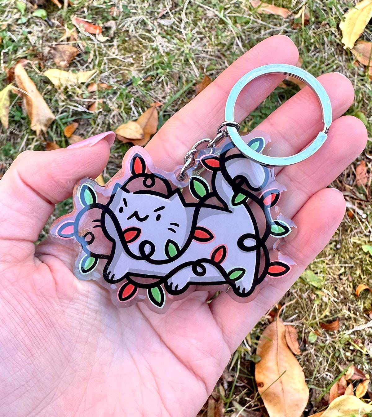 Christmas Lights Cat Keychain