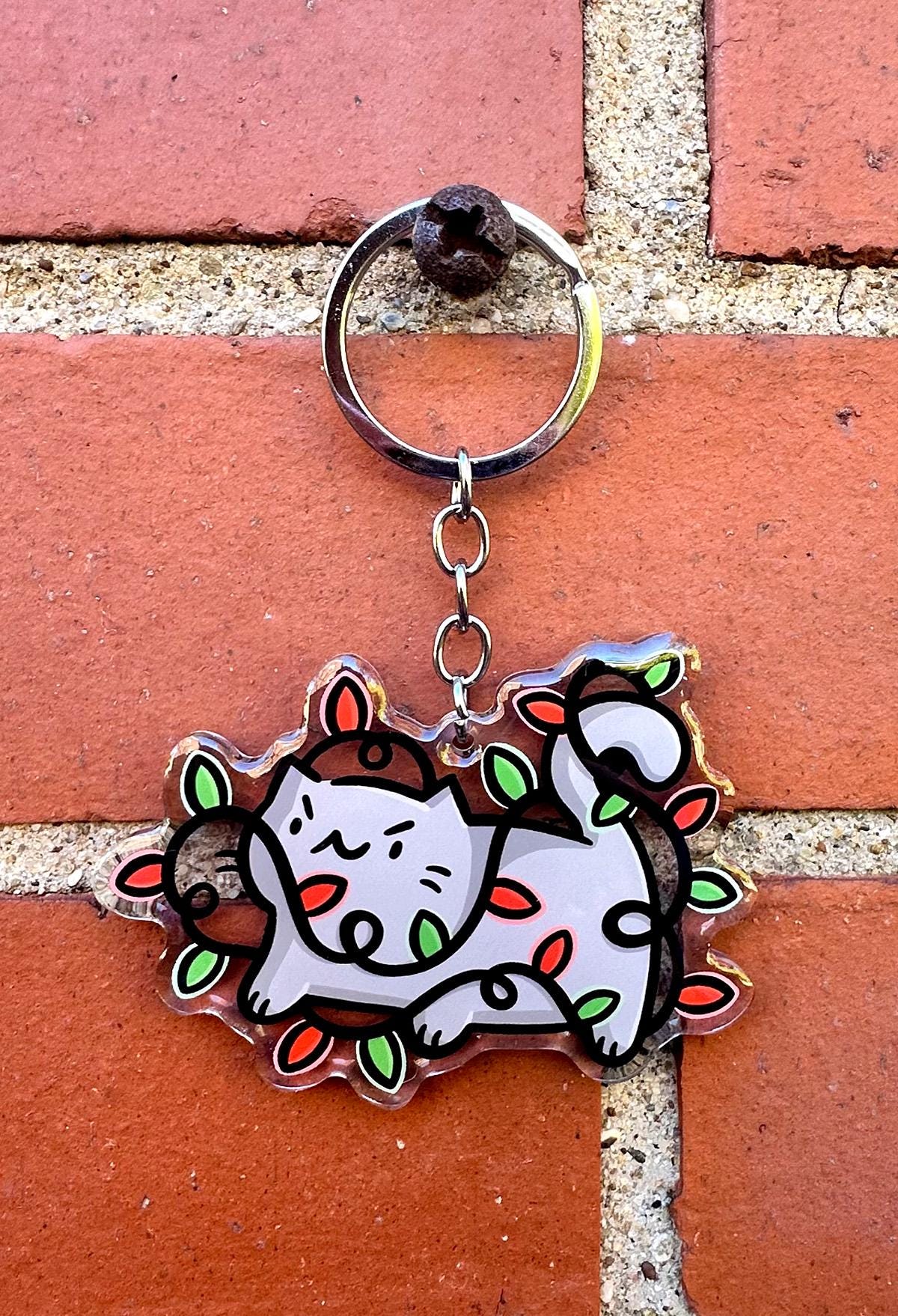 Christmas Lights Cat Keychain
