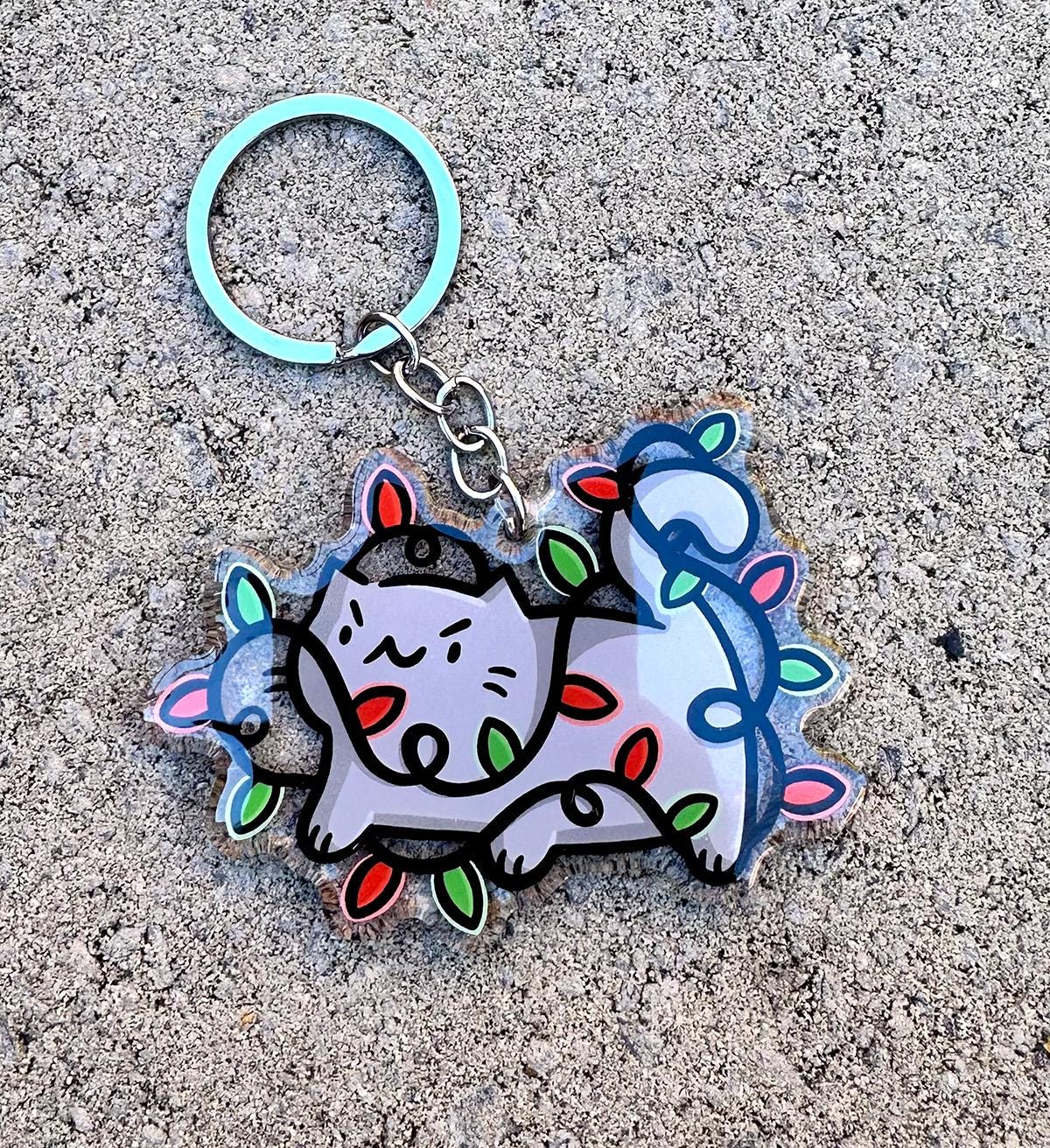 Christmas Lights Cat Keychain