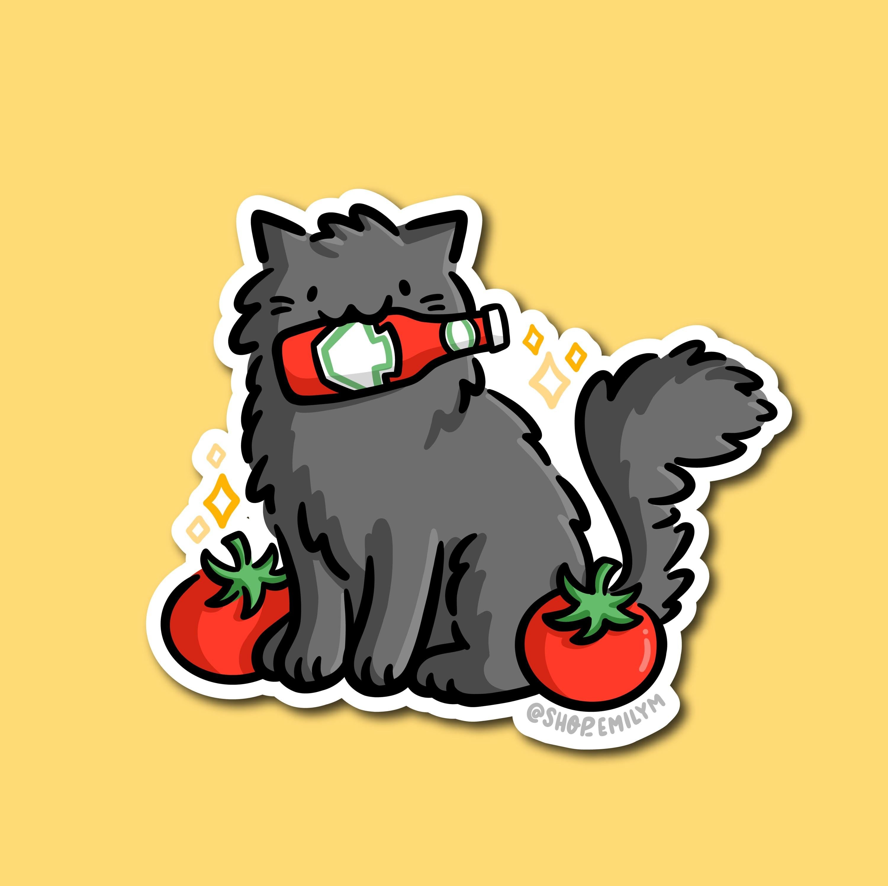 Ketchup Cat Sticker (Black Cat)