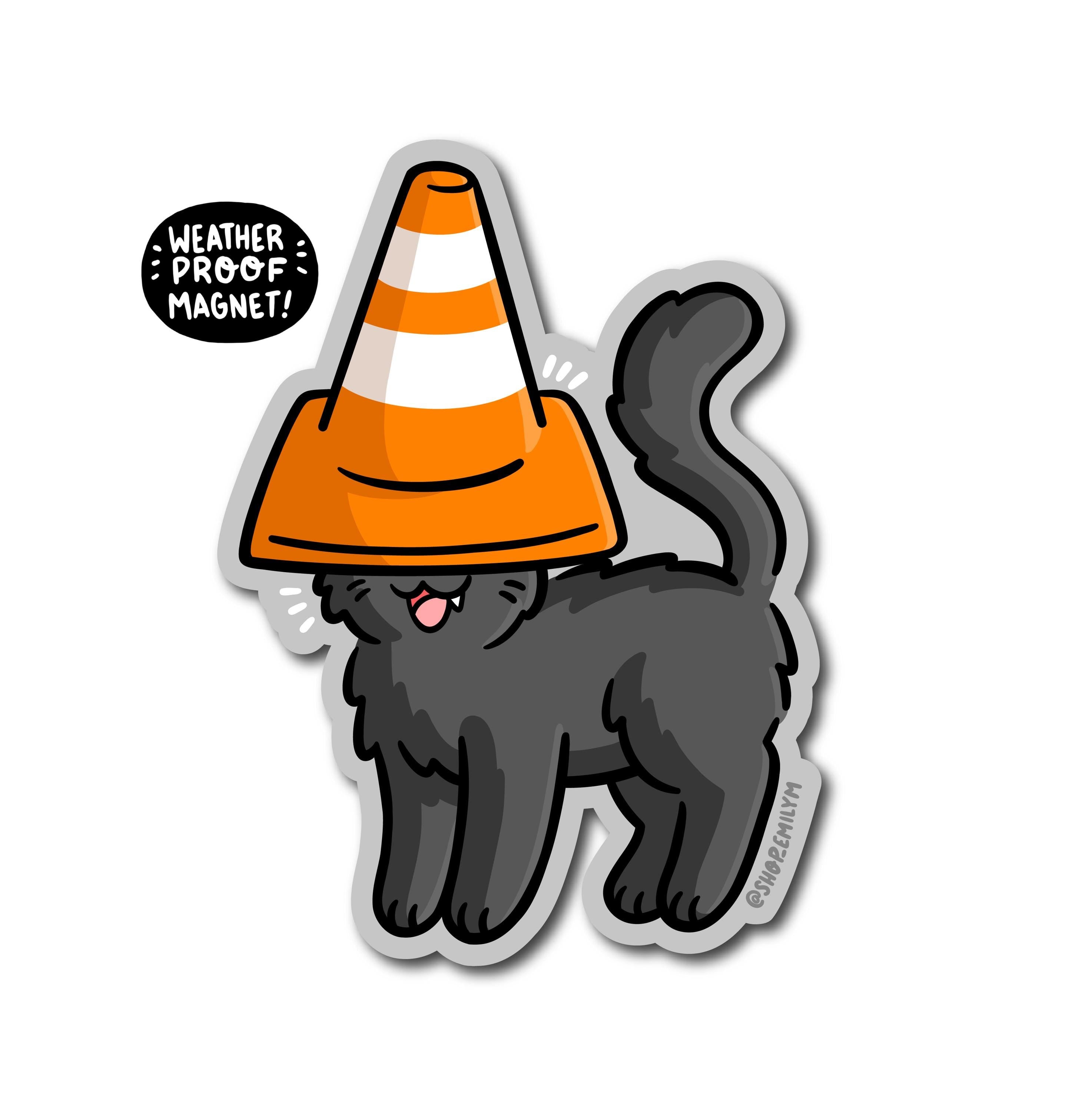 Traffic Cone Hat Cat Magnet