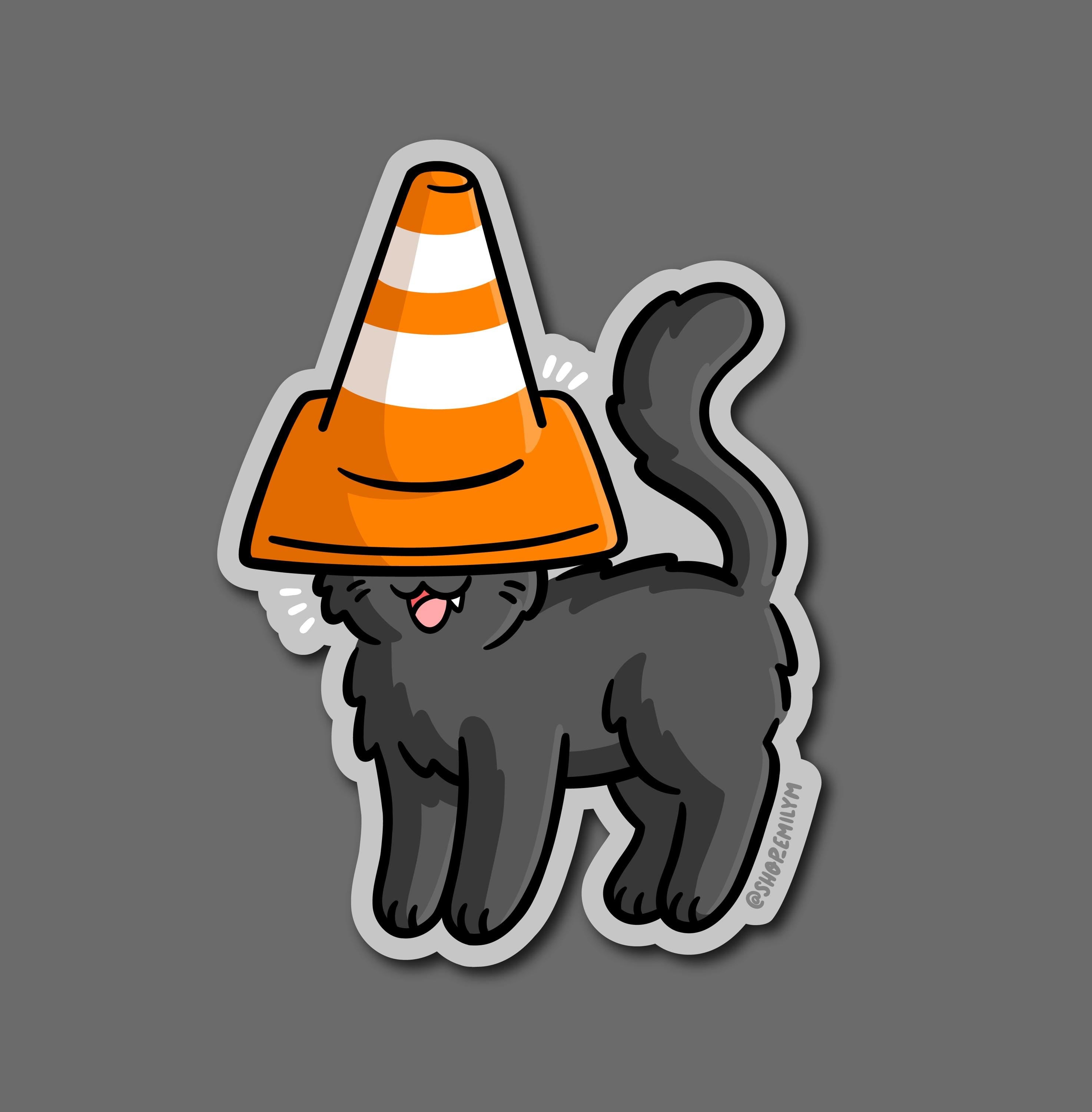 Traffic Cone Hat Cat Sticker