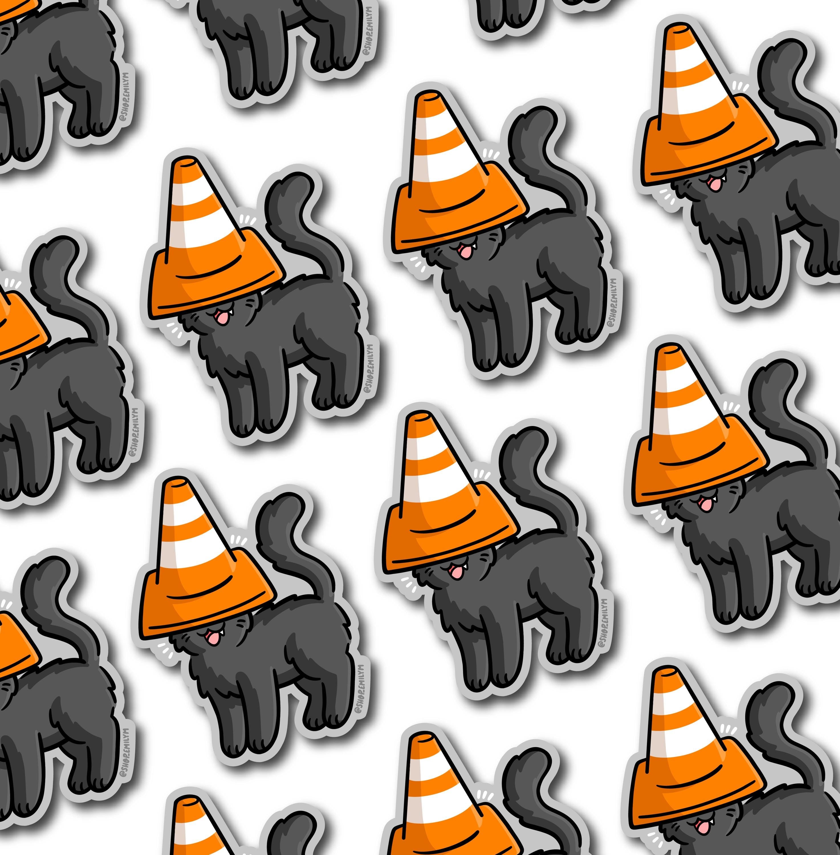 Traffic Cone Hat Cat Magnet
